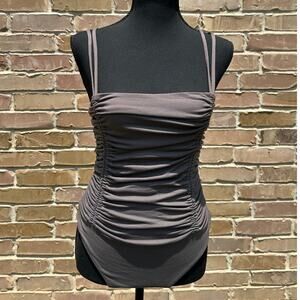 Susana Monaco gathered/ruched double strap gray bodysuit, size M, Revolve